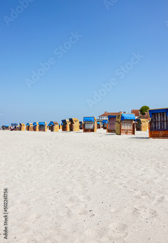 Sand chair at the Baltic Sea Germany on a sunny day in the early summer 