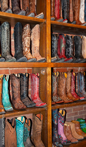 Colorful cowboy boots on display, Texas