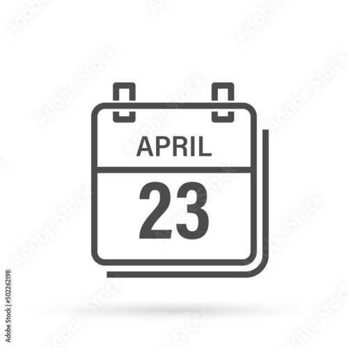 April 23, Calendar icon with shadow. Day, month. Flat vector illustration.