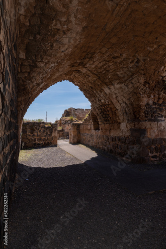 Arched features of Belvoir Fortress, Kohav HaYarden National Park in Israel. Ruins of a Crusader castle. 