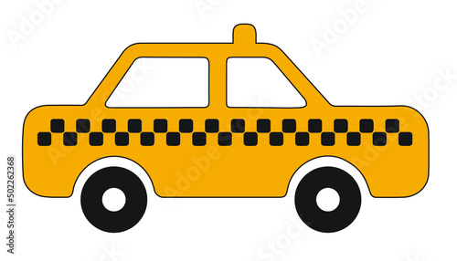 Yellow taxi with chequered pattern vector icon flat style