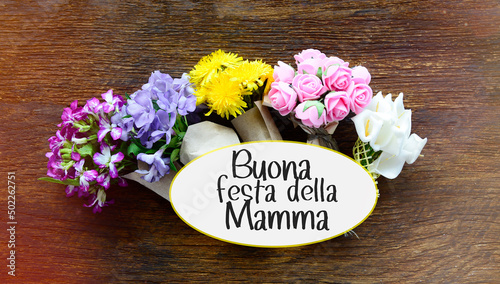 Happy Mother day text in italian flower composition Greeting Card