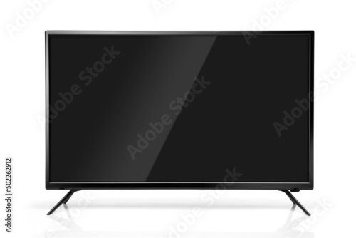 Black LED tv television screen blank isolated on white background photo