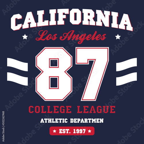 College league print for t-shirt design. Los Angeles, California typography graphics for college appare photo