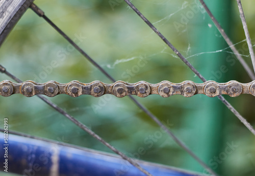 Rusty bicycle chain. Selective focus.