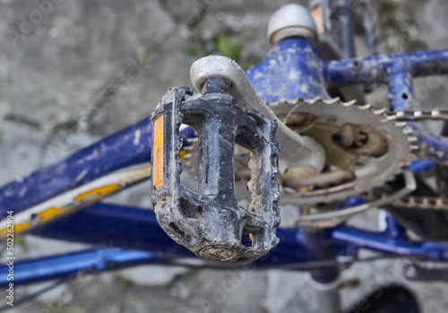 Dirty plastic bicycle pedal. 