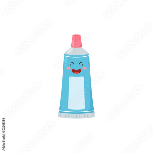 Pasta in a tube for the care of teeth and mouth at home, vector flat illustration on a white background.