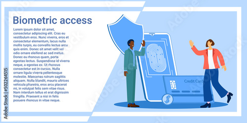 Biometric access.People on the background of a smartphone with biometric access enjoy secure boot.Vector illustration.