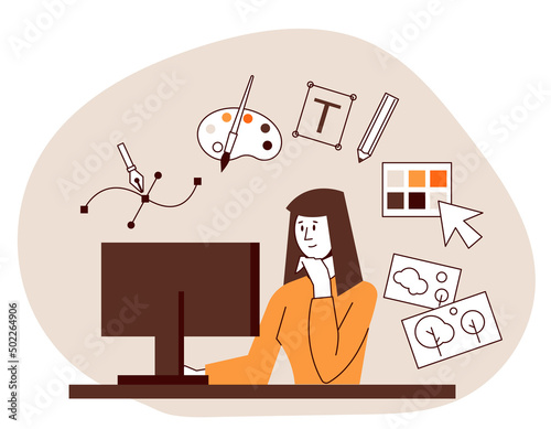 Web designer, illustrator at work. The concept of remote work.
