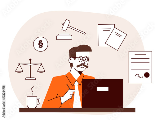 Lawyer at work. Lawyer, legal services. Vector concept of legal advice.