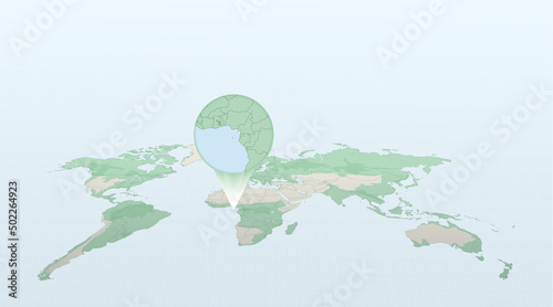 World map in perspective showing the location of the country Sao Tome and Principe with detailed map with flag of Sao Tome and Principe.