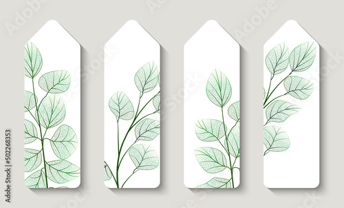 Bookmarks with leaf veins. Bookstore label or flyer. Vector illustration.
