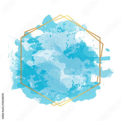 Abstract blue watercolor hexagons frame for invitation card