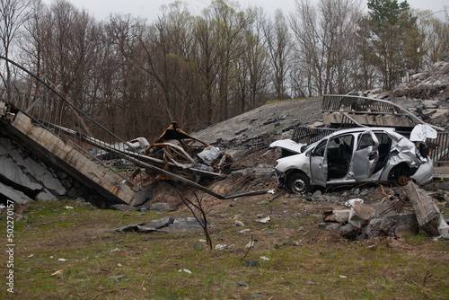 road bridge destroyed by a Russian air bomb