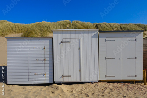 Little beach cabins at a North Sea