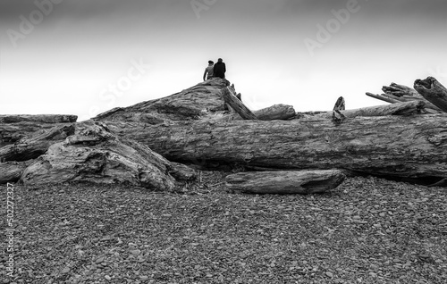 Couple enjoys seaside view on Rialto Beach