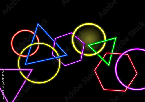 colorful geometric shapes overlap each orther and glow use as wallpaper or background photo