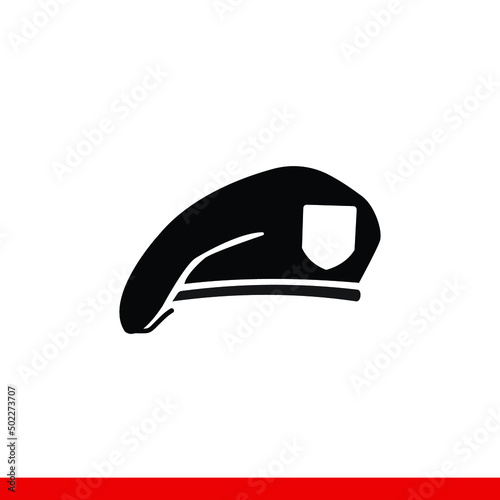 Military beret icon black and white, Isolated vector.