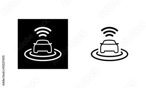 Car 360 degree sensor icon. smart driverless wifi car Silhouette and linear original logo. Simple outline style sign icon. Vector illustration isolated on white background. EPS10.