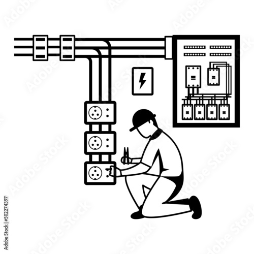 Repair of electricity distribution in Factory cellar Concept vector icon design, Electrician Profession symbol, Power Supply and wiring Sign, handyman and Repairman tools stock illustration