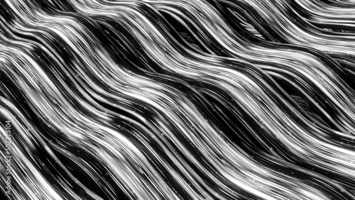 Wavy flows of energy lines in cyberspace. Animation. Luminous lines move along wavy flow in matrix. Energy threads glow and move along wavy paths