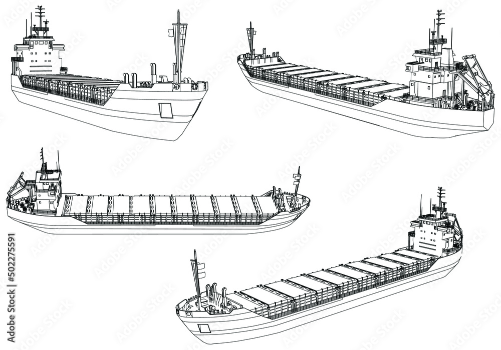 Container ship, cargo ship. World cargo ship. Design elements for logo, label, emblem, sign, brand mark. Vector illustration.