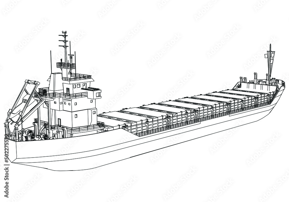 Fototapeta premium Container ship, cargo ship. World cargo ship. Design elements for logo, label, emblem, sign, brand mark. Vector illustration.