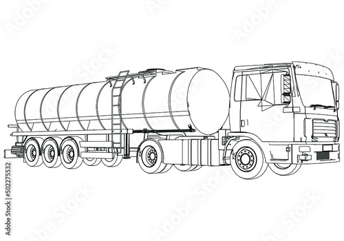 Tanker truck outline vector. Special machines for the building work.