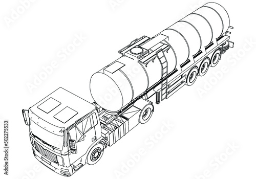 Tanker truck outline vector. Special machines for the building work.