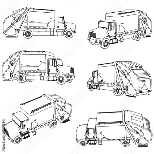 Garbage truck illustration vector. Coloring garbage truck. Suitable for coloring book stock