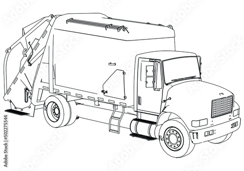 Garbage truck illustration vector. Coloring garbage truck. Suitable for coloring book stock