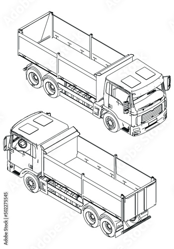 Dumper truck outline vector. Special machines for the building work.