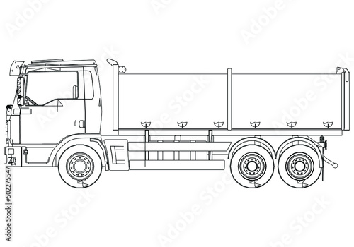 Dumper truck outline vector. Special machines for the building work.