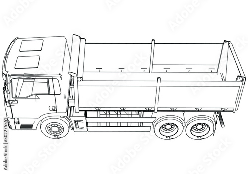 Dumper truck outline vector. Special machines for the building work.