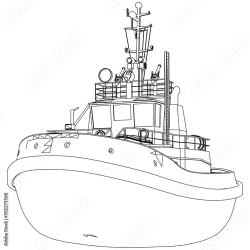 Set of tugboat illustration isolated on white background. Boat icon. Design elements for logo, label, emblem, sign, brand mark. Vector illustration.