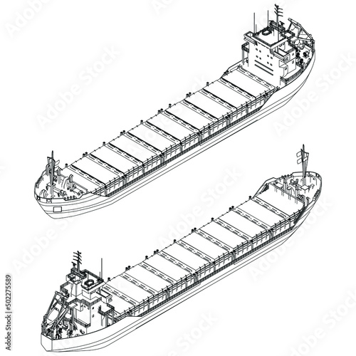 Container ship, cargo ship. World cargo ship. Design elements for logo, label, emblem, sign, brand mark. Vector illustration.
