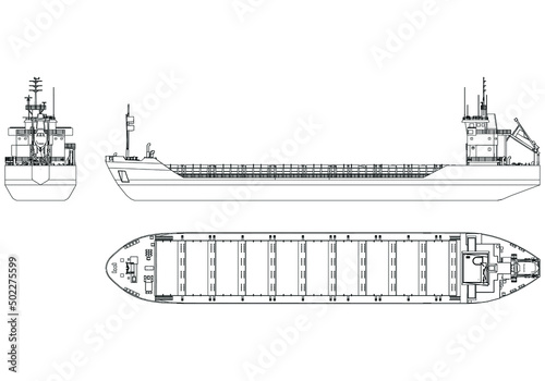 Container ship, cargo ship. World cargo ship. Design elements for logo, label, emblem, sign, brand mark. Vector illustration.