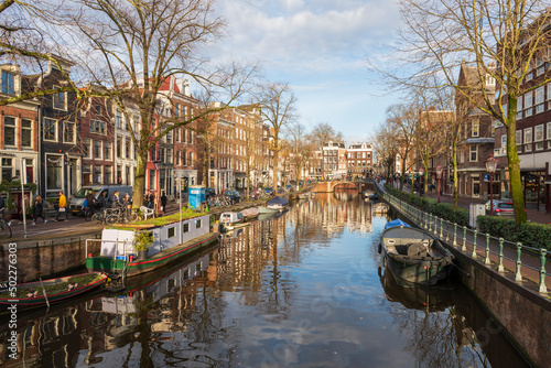 Amsterdam Holland Netherlands on December 11  2021  Houses by the canal  in winter