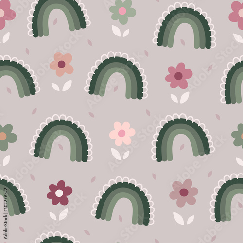 Fainbow and flowers pattern