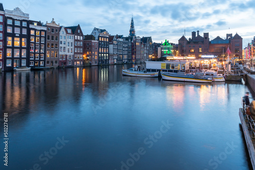 Amsterdam Holland Netherlands on December 11, 2021: Houses by the canal in winter