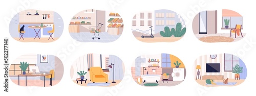Women activity and leisure illustration. Daily routines and everyday activities of young women spend time