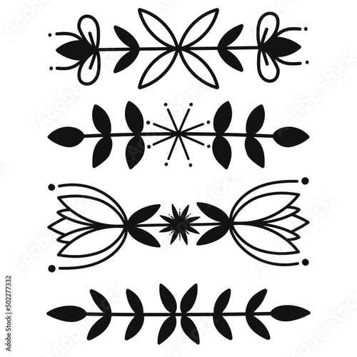Set of black floral elements in Scandinavian style. Graphic black elements in Nordic style.