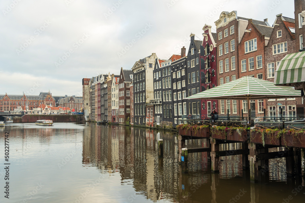 Amsterdam Netherlands on December 13,  2021 Dutch architecture in the old city
