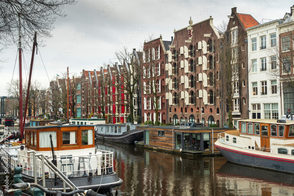Amsterdam Netherlands on December 13, 2021 Dutch architecture in the old city