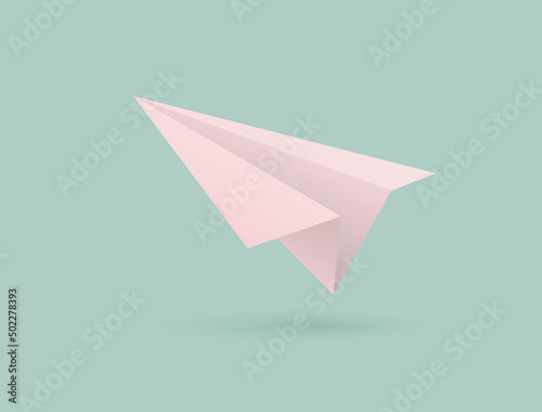 Paper plane 3d vector icon illustration. Cartoon Paper plane illustration on green background. Vector illustration template