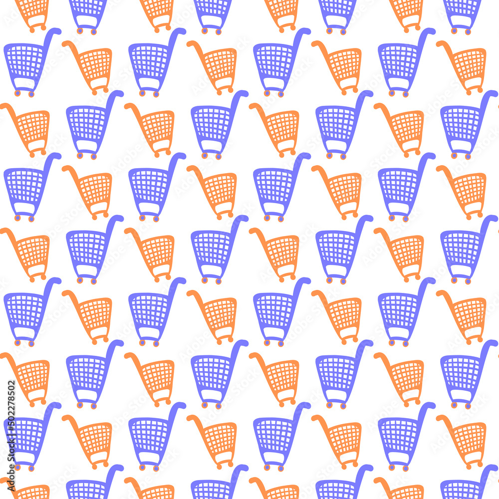 Vector seamless background on the theme of shopping. Grocery carts.