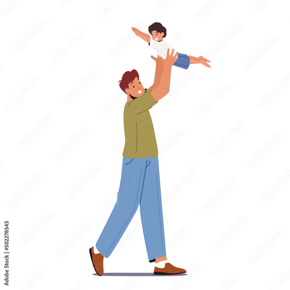 Happy Father Character Tossing Up in the Air Little Baby Son. Dad Playing with Child, Family Fun, Weekend Leisure, Game Happy Father Character Tossing Up in the Air Little Baby Son. Dad Playing with Child, Family Fun, Weekend Leisure, Game