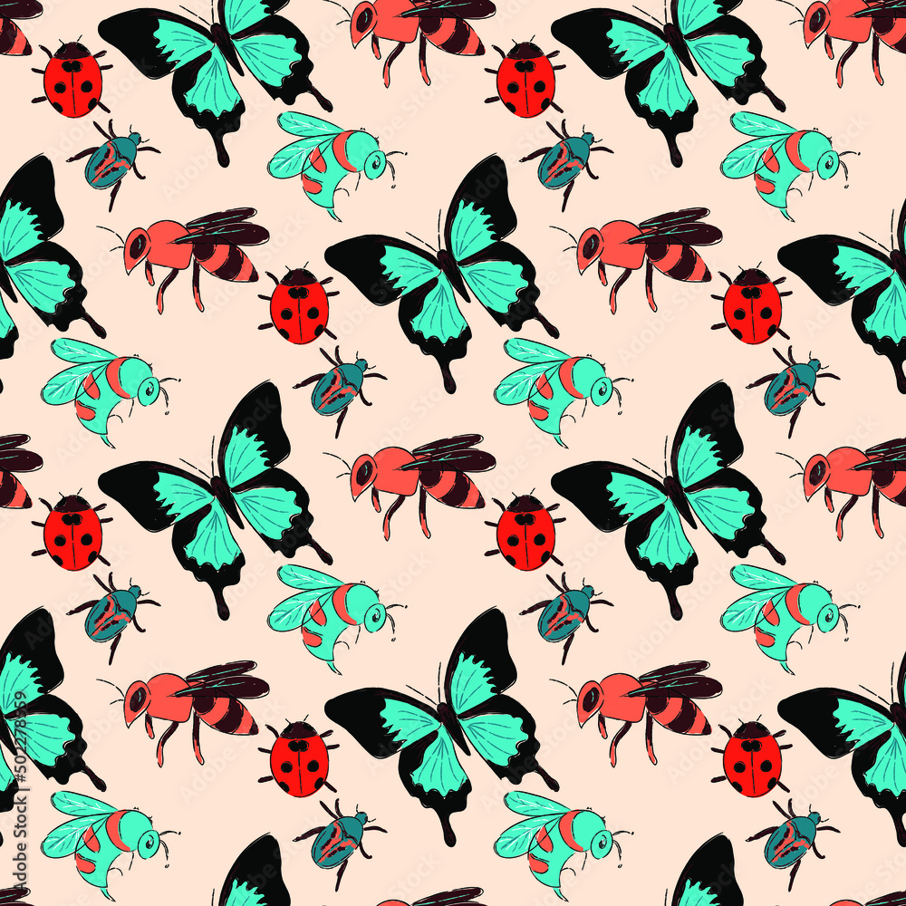 Vector seamless background with insects Vector seamless background with insects