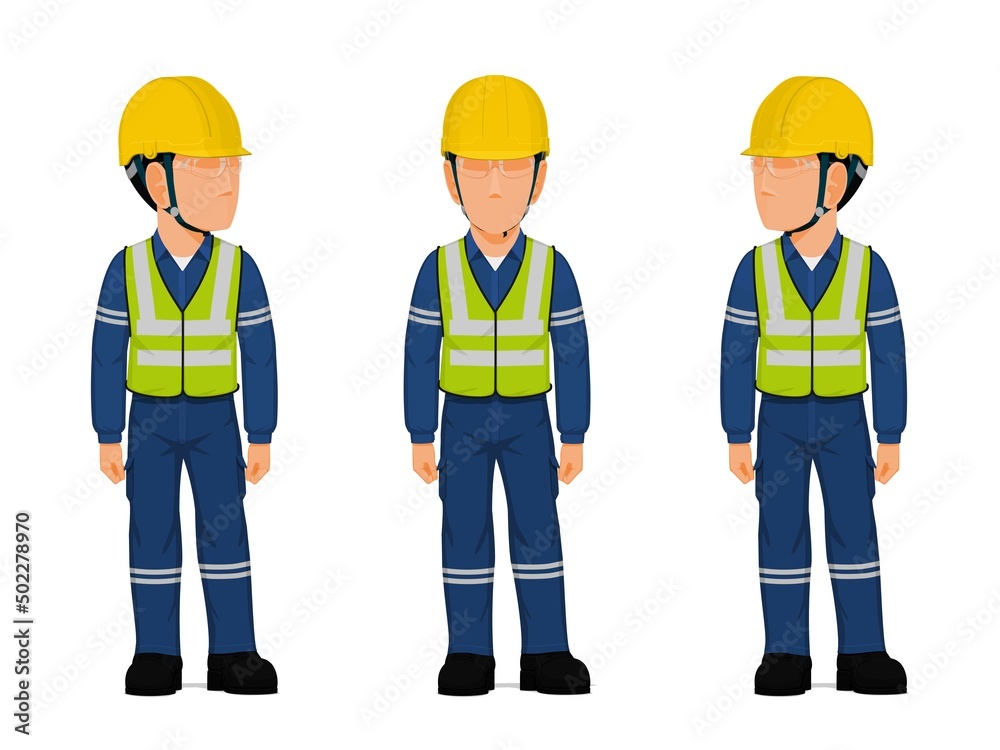 set of standing worker on white background set of standing worker on white background