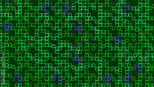 Tetris squares with neon light. Animation. Beautiful set of neon squares randomly moving on black background. Background of tetris squares